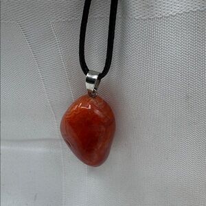 Carnelion natural stone necklace 1.5” dark orange color 9” cord